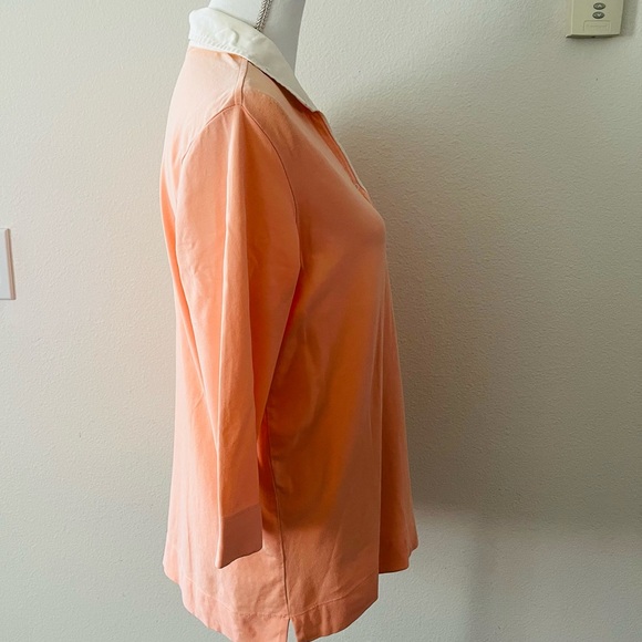 Karen Scott Peach Polo Top with Cream Collar - Picture 3 of 9